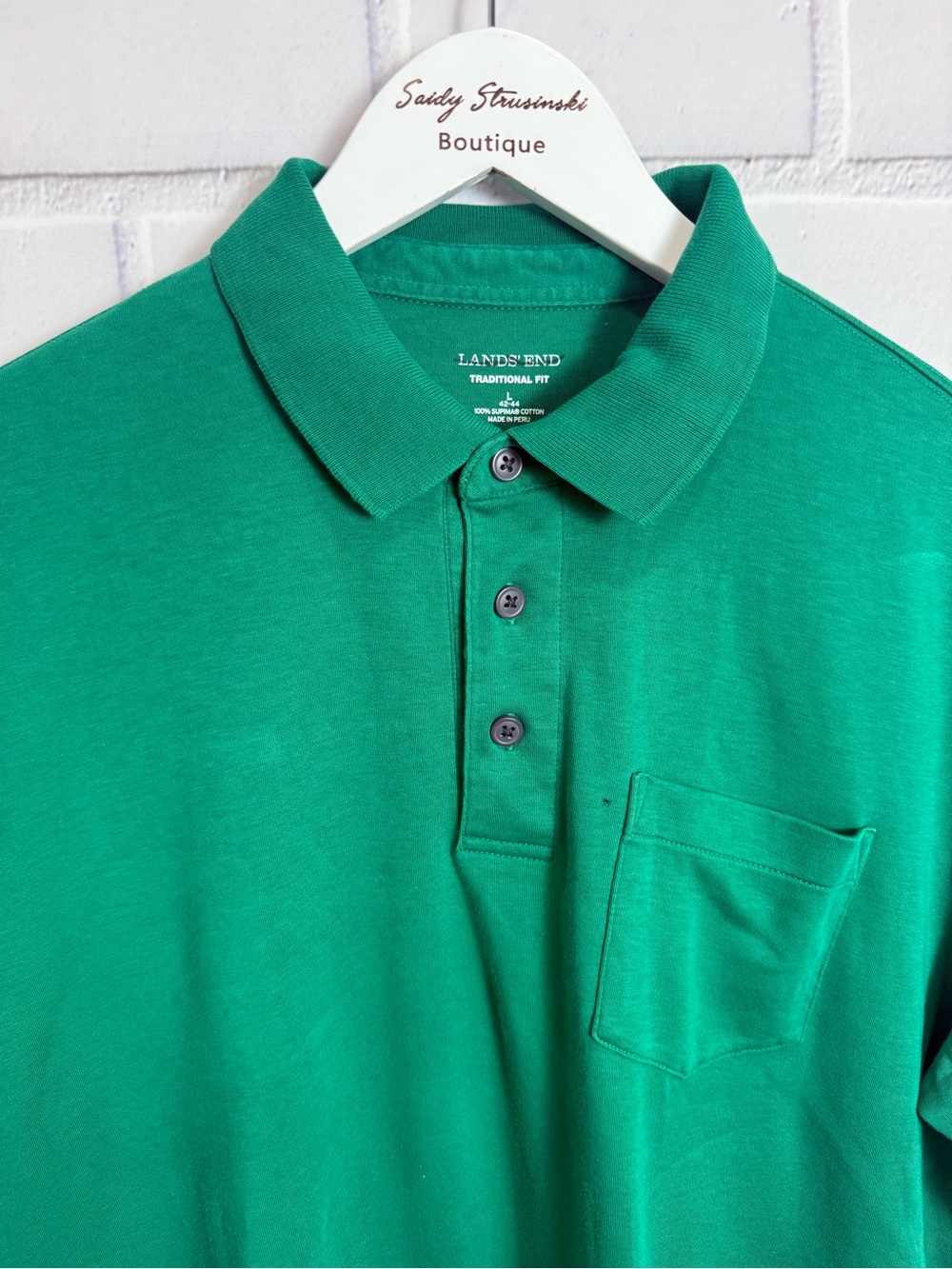 Lands’ End Men’s Traditional Fit Green Supima Cotton Pocket Polo Shirt Size L 42 - Picture 9 of 11